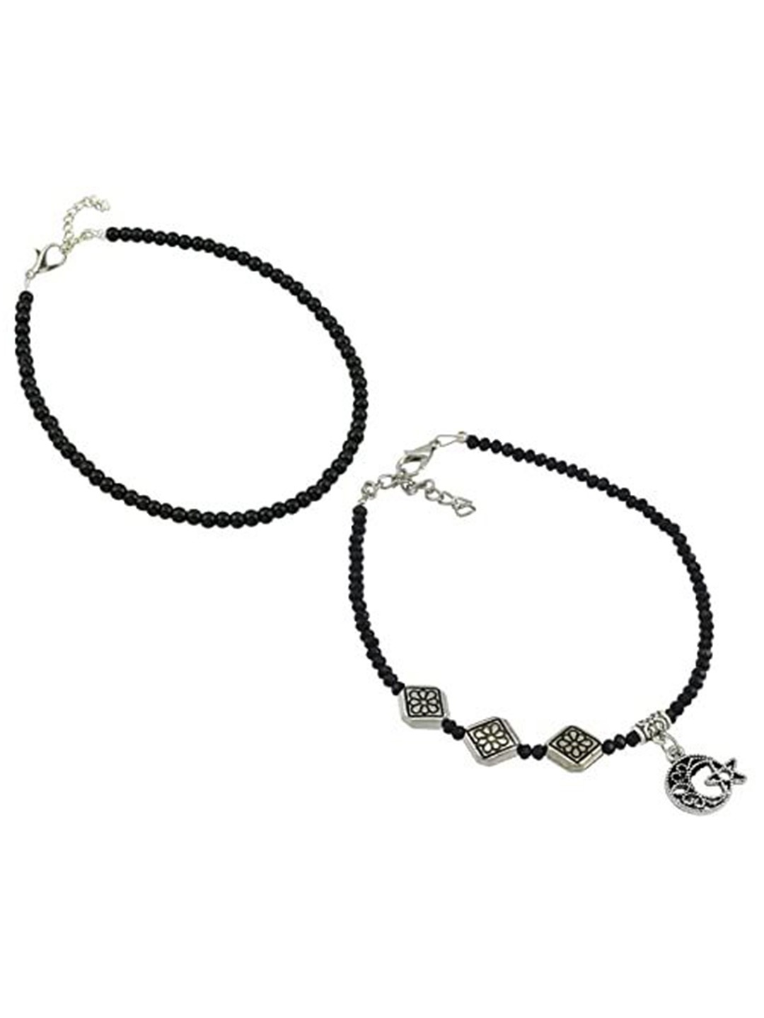 

HIGH TRENDZ Set of 2 Beaded Anklet, Black