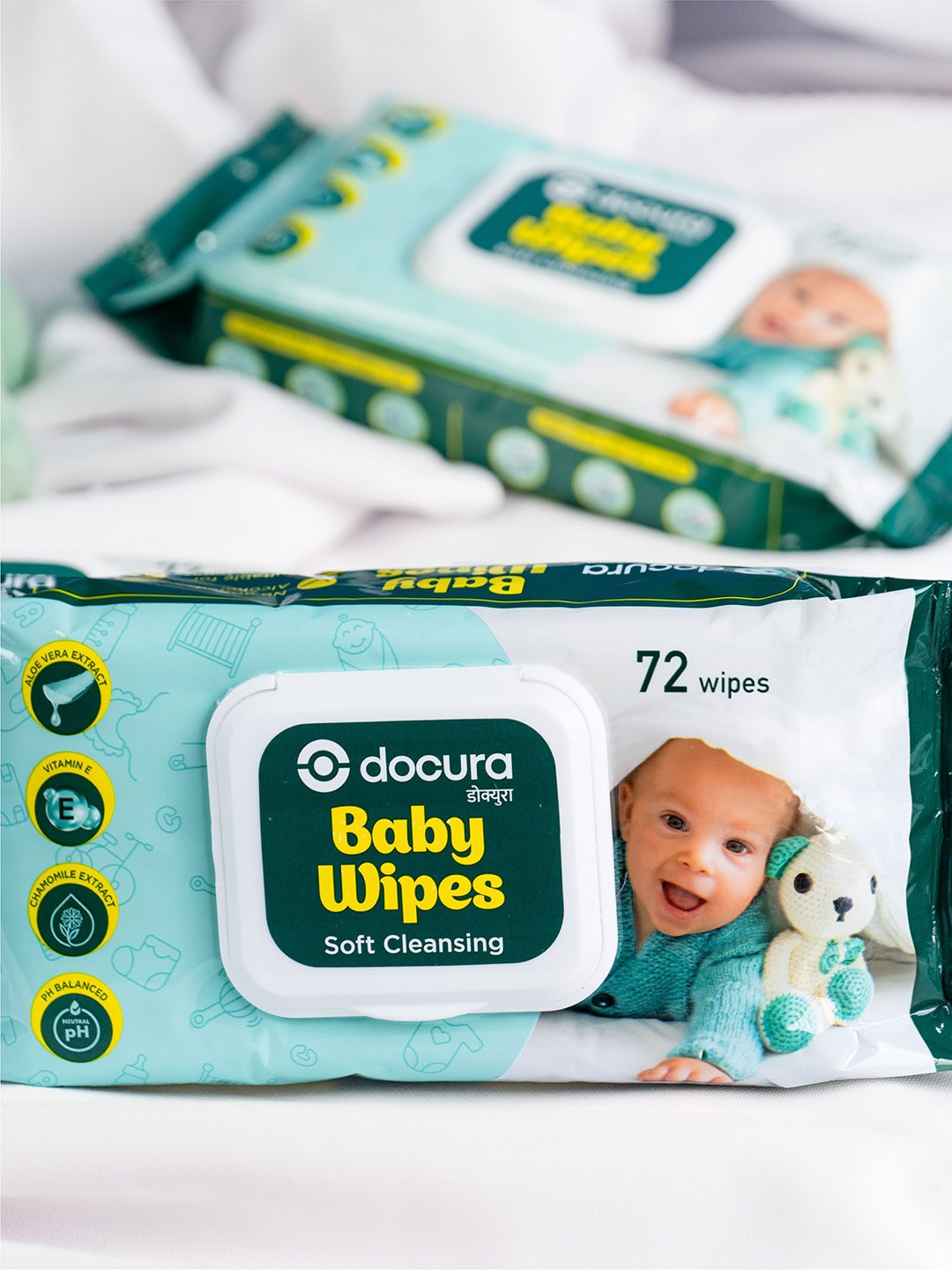 

DOCURA Baby Wipes with Aloevera Extract & Vitamin E - 72 N, Green