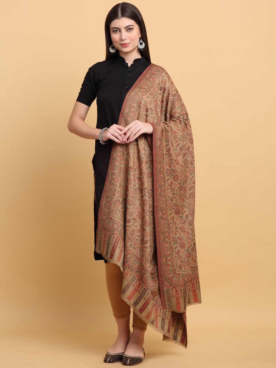 

KRAFT INDIA Women Floral Printed Shawl, Beige