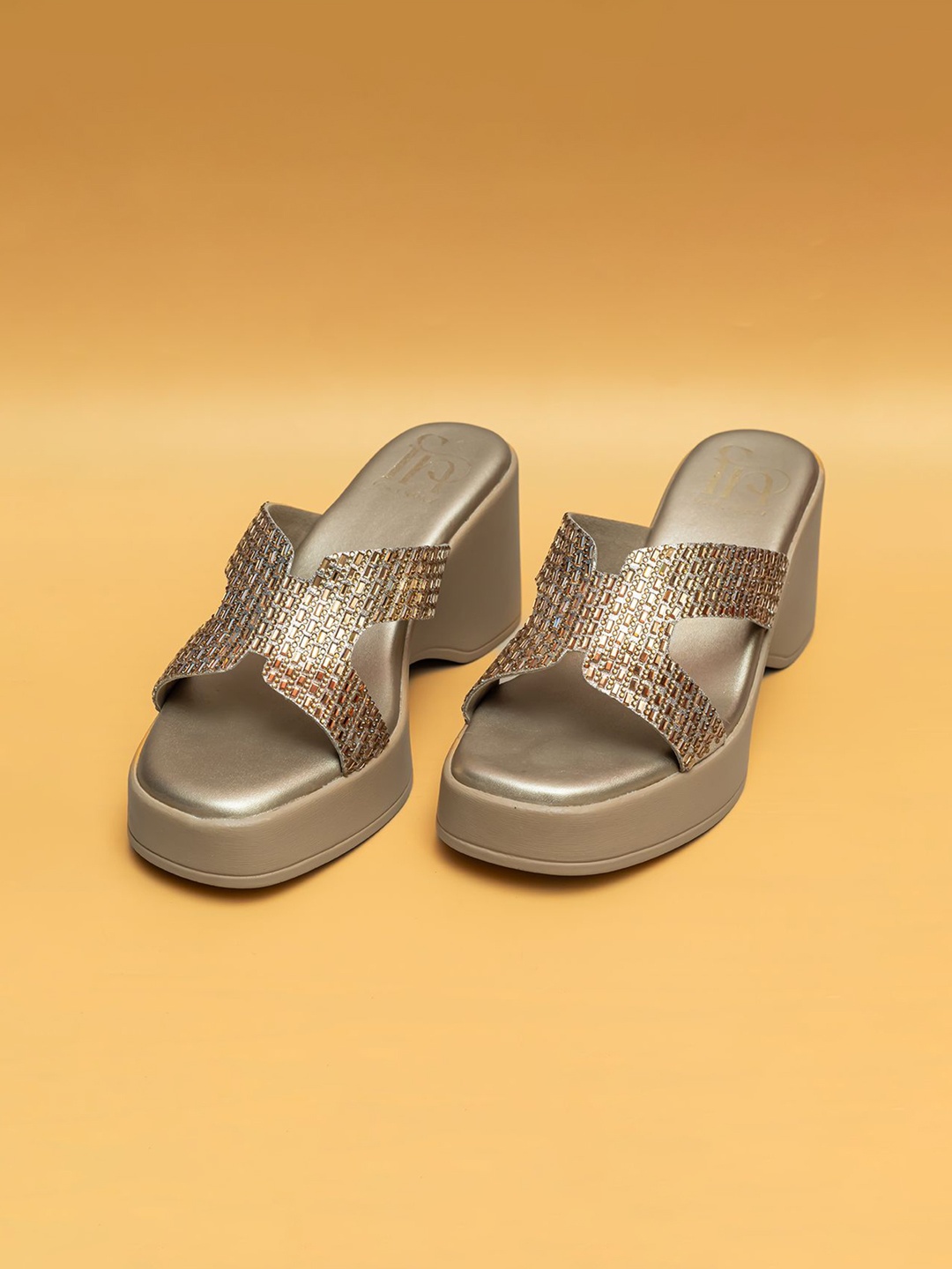 

Fancy Nancy Textured Block Mules, Gold