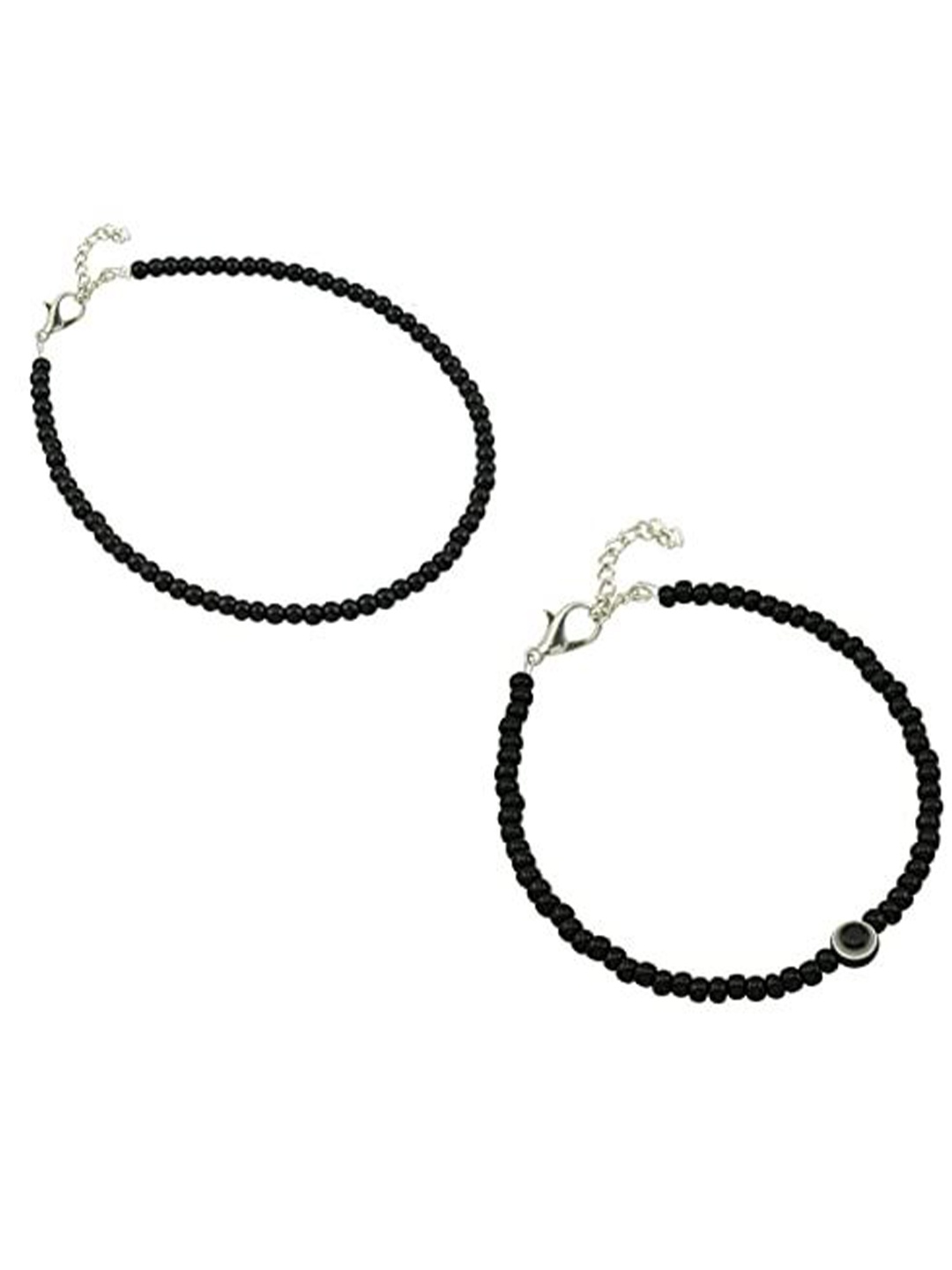 

HIGH TRENDZ Set Of 2 Beaded Single Leg Anklets, Silver