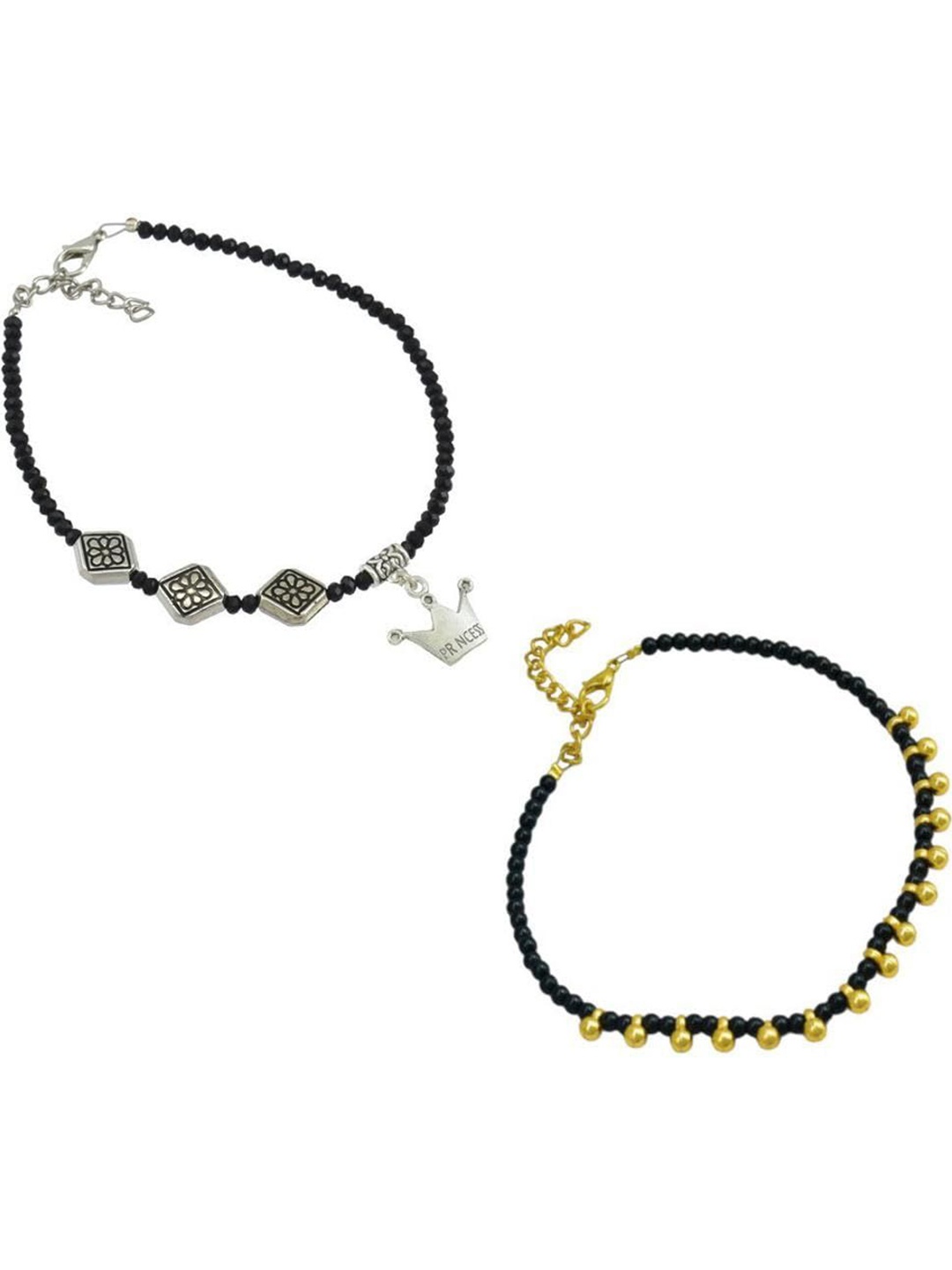 

High Trendz Pack of 2 Single Leg Beads Anklet, Black