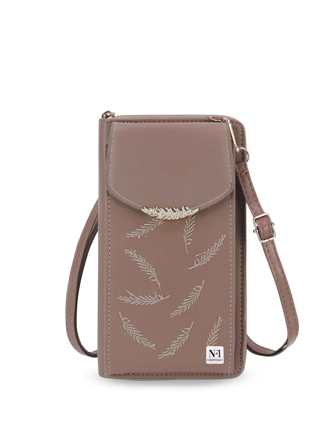 

NFI essentials Floral Textured PU Shopper Sling Bag, Khaki