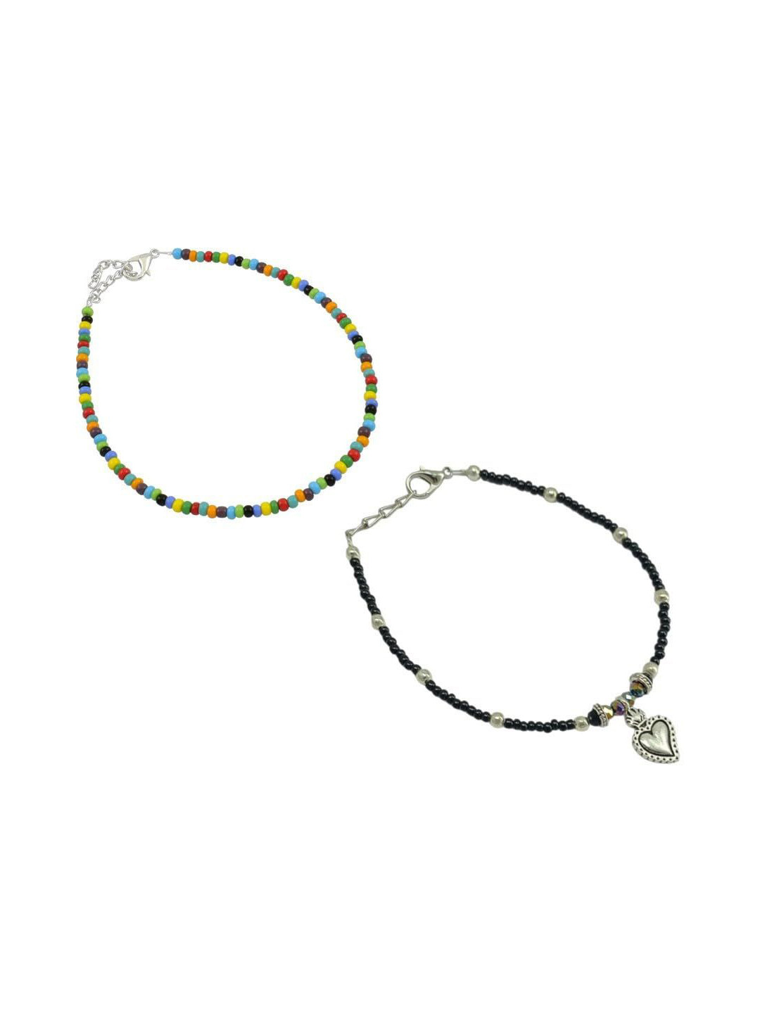 

HIGH TRENDZ Pack of 2 Single Leg Beads Alloy Anklet, Black
