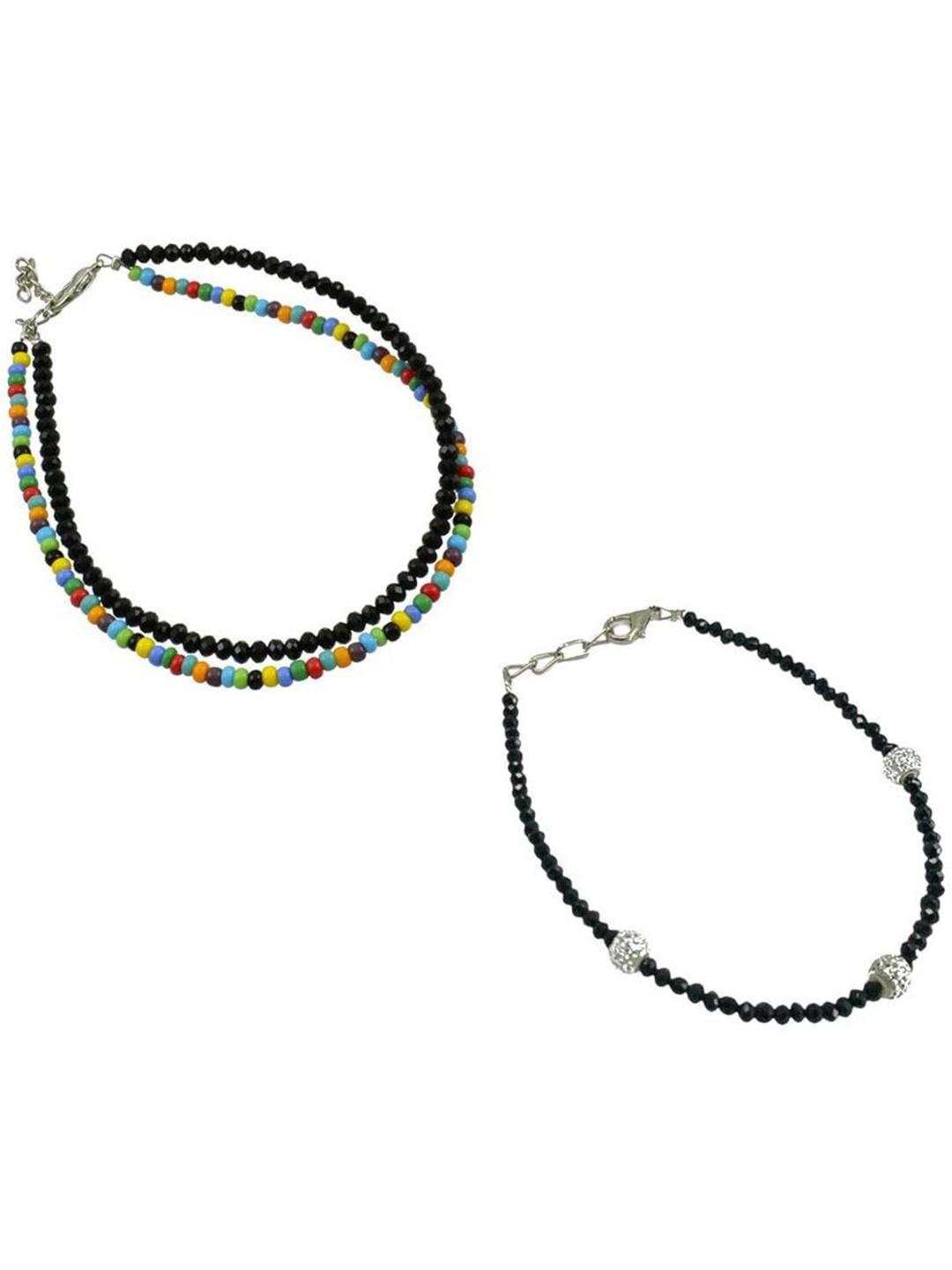 

HIGH TRENDZ Pack Of 2 Stone-Studded Anklet, Black