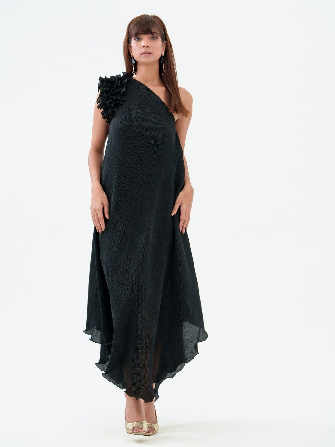 

KINA One Shoulder Crepe Maxi Dress, Black