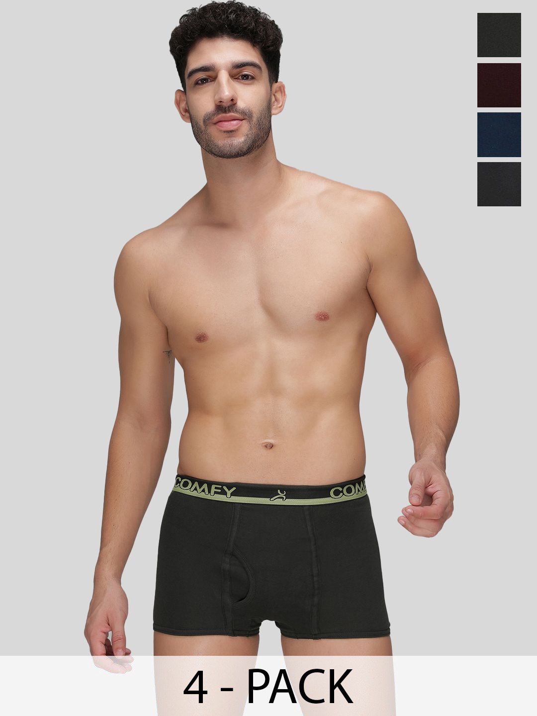 

AMUL COMFY Pack Of 4 Pure Cotton Trunk AC-MTROE-MULTI-S-4PC, Olive