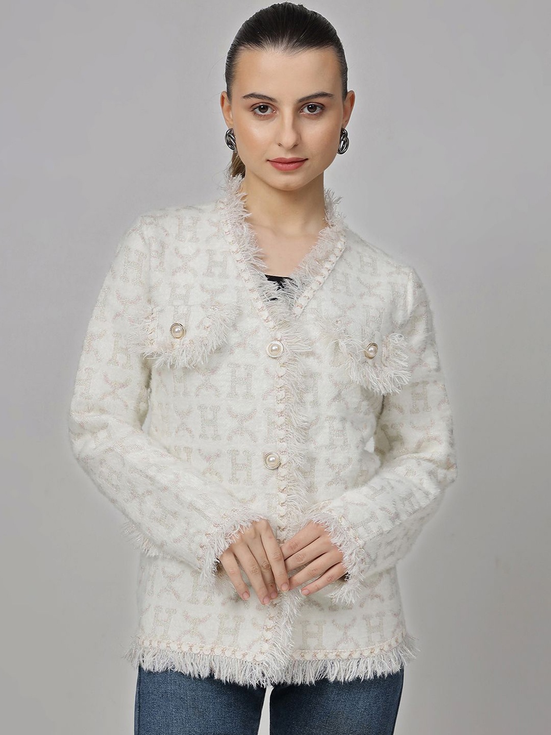 

Ziva Fashion Women Woolen Blazer, Off white