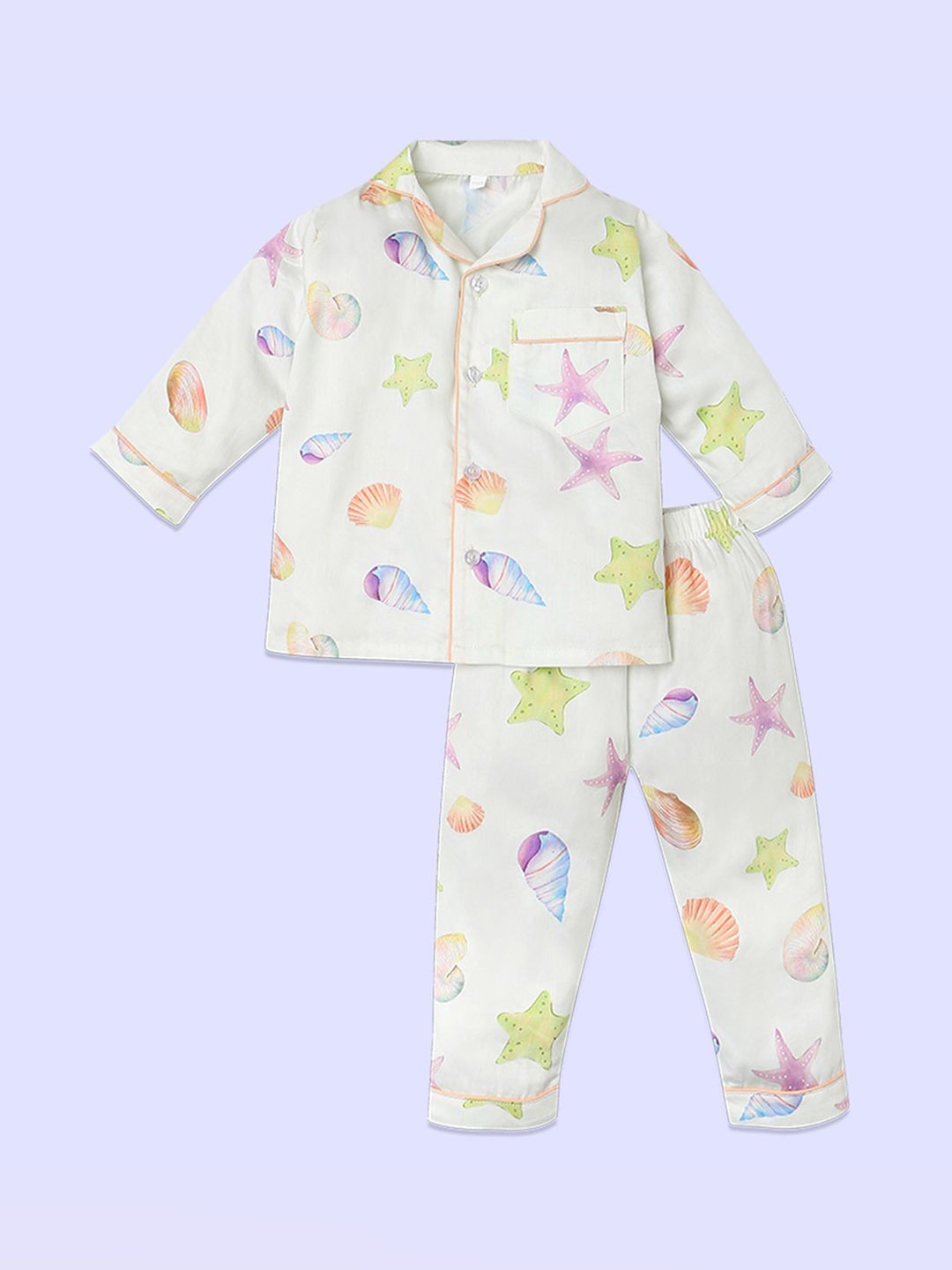 

Fancy Fluff Girls Organic Cotton Printed Night suit, White