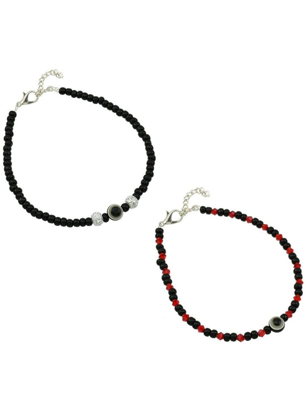 

HIGH TRENDZ Set Of 2 Beaded Single Leg Anklets, Silver