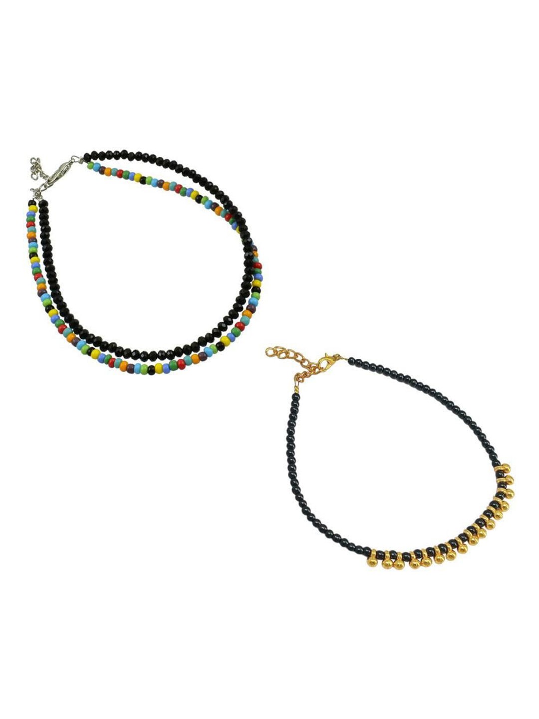 

HIGH TRENDZ Pack Of 2 Beaded Anklet, Silver