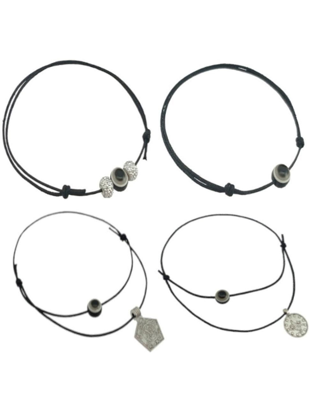 

HIGH TRENDZ Unisex Set of 4 Beaded Single Leg Anklets, Black