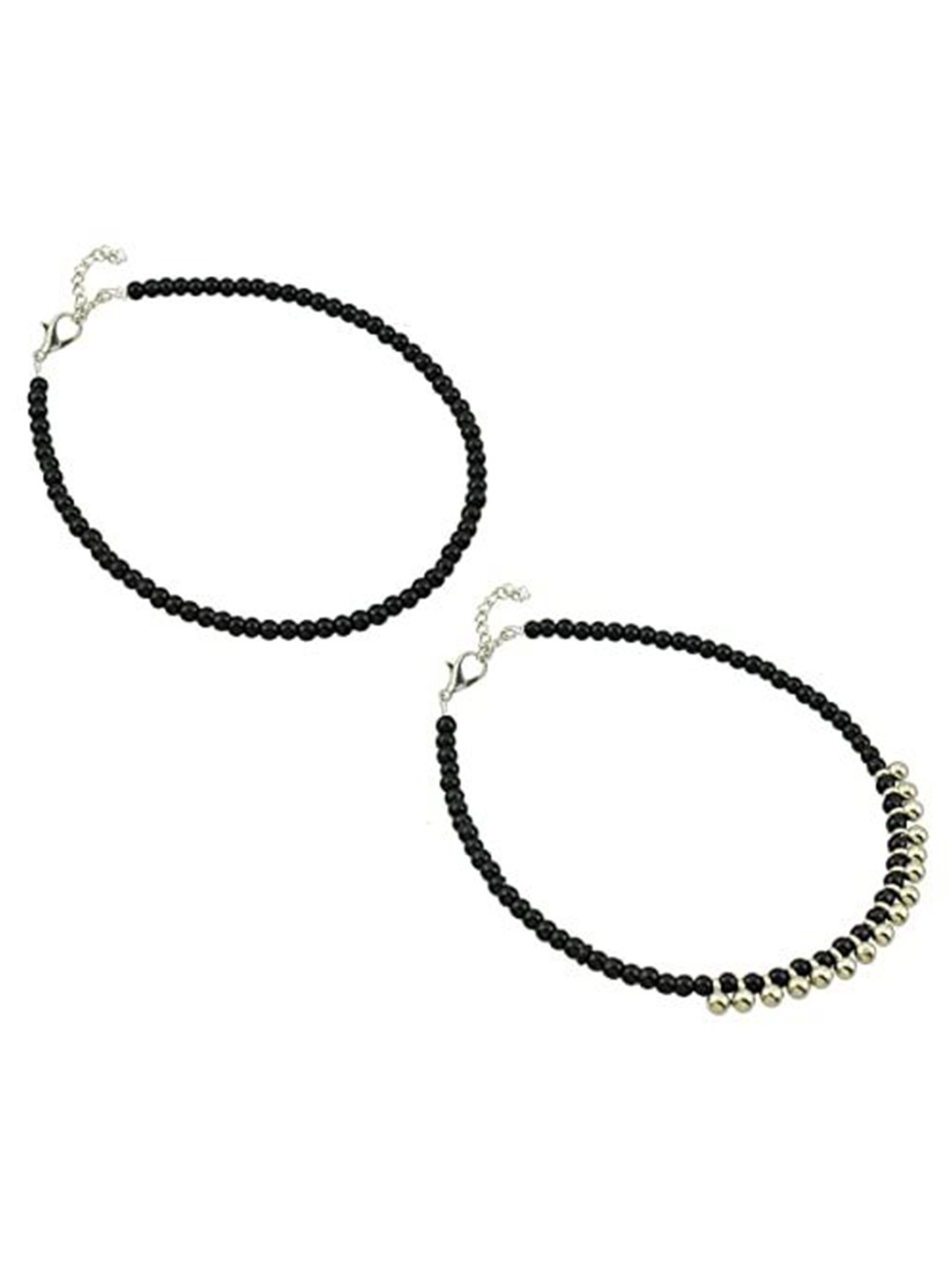 

HIGH TRENDZ Set Of 2 Oxidized Beaded Anklets, Black
