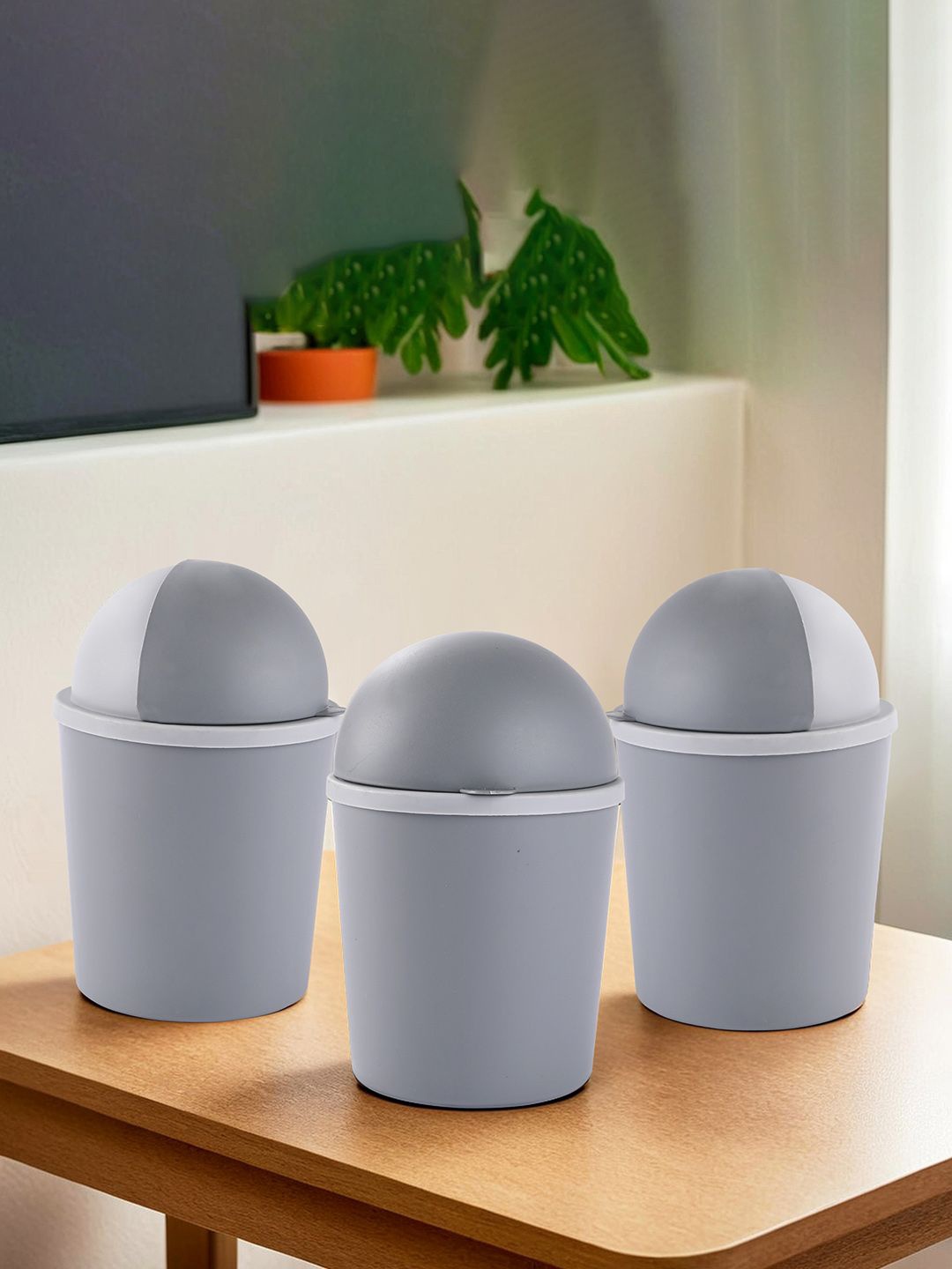 

Kuber Industries 3 Pieces Grey Open Dustbins 1L