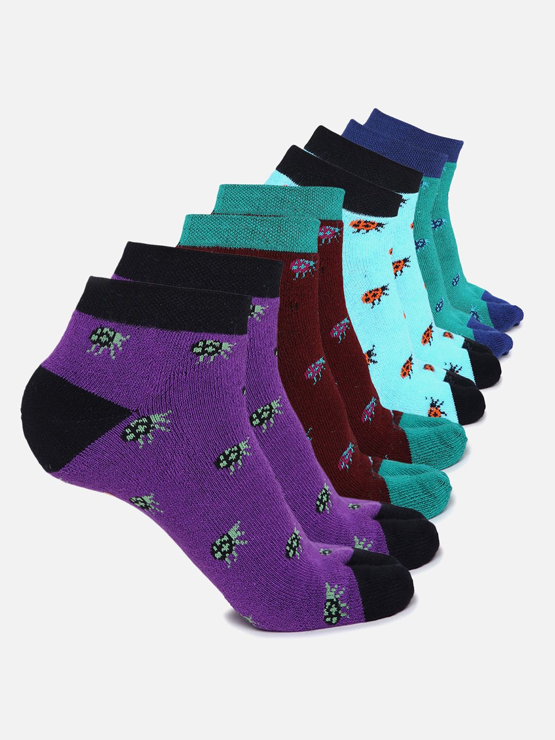 

BAESD Unisex Pack Of 4 Patterned Ankle-Length Socks, Green