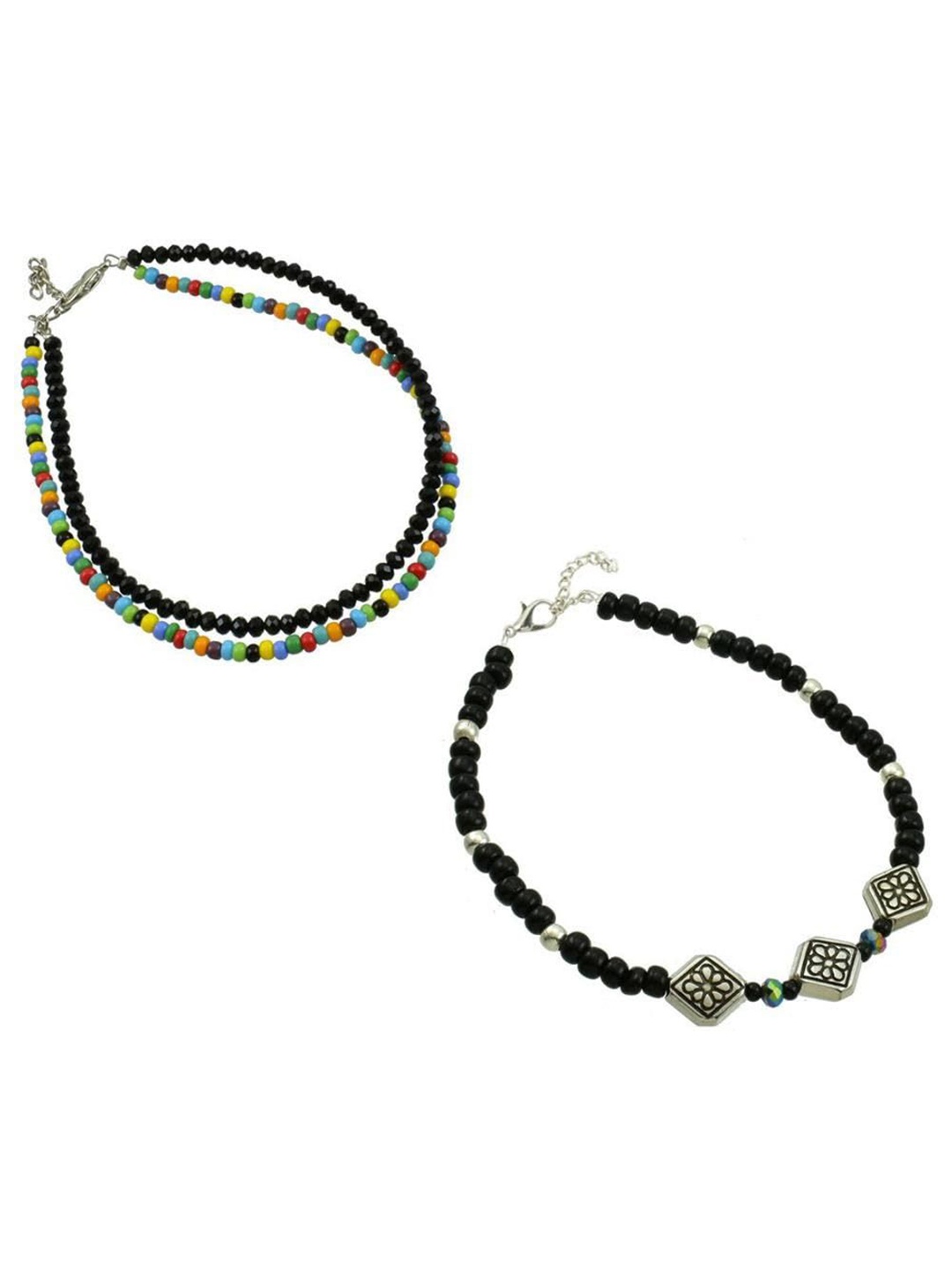 

HIGH TRENDZ Unisex Set of 2 Beaded Single Leg Anklets, Black