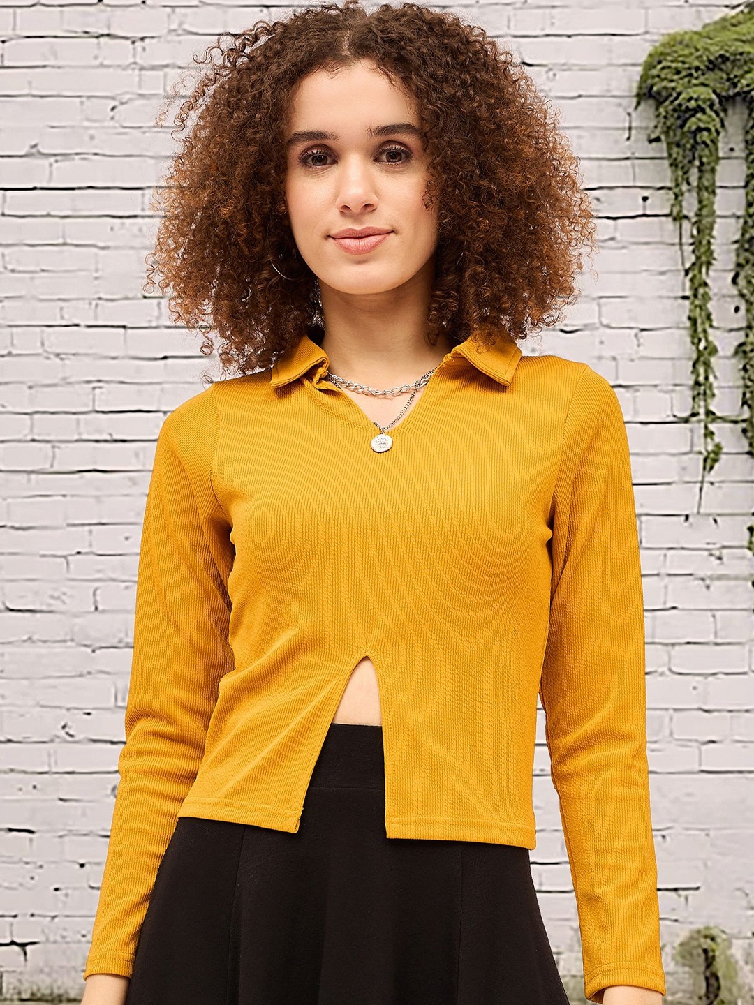 

DressBerry Shirt Collar Shirt Style Top, Mustard