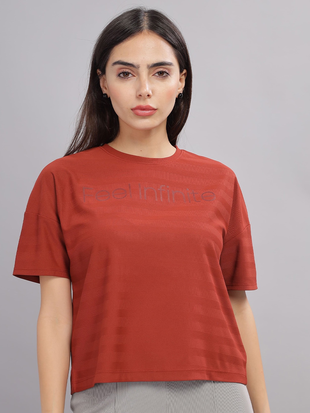 

DOMIN8 Women Printed Lightweight Wrinkle Resistant Top, Rust