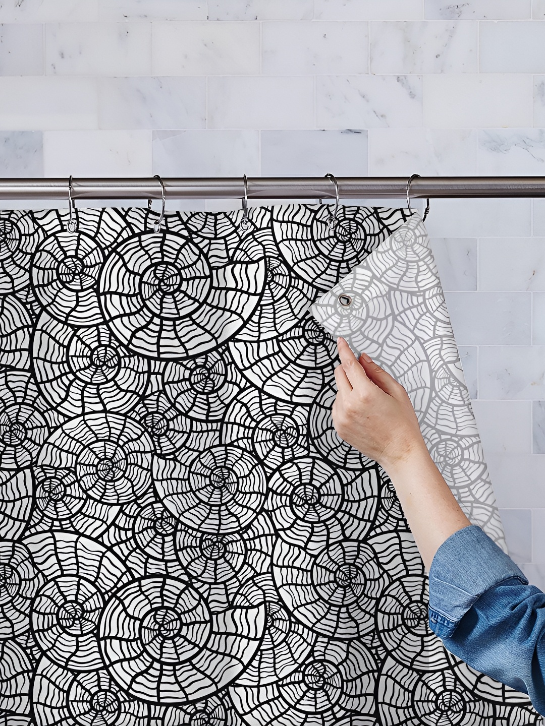 

ArtzFolio White & Black Geometric Printed Shower Curtain