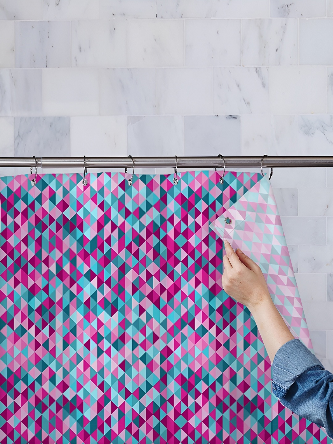 

ArtzFolio Pink & Blue Printed Waterproof Shower Curtains