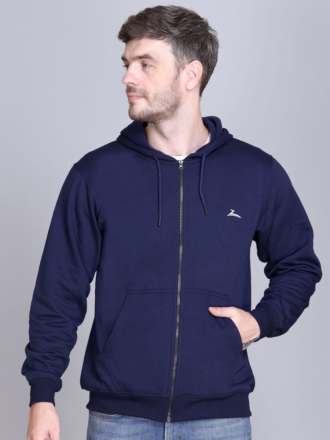 

ZEFFIT Men Long Sleeves Hooded Front-Open Hooded Sweatshirt, Navy blue