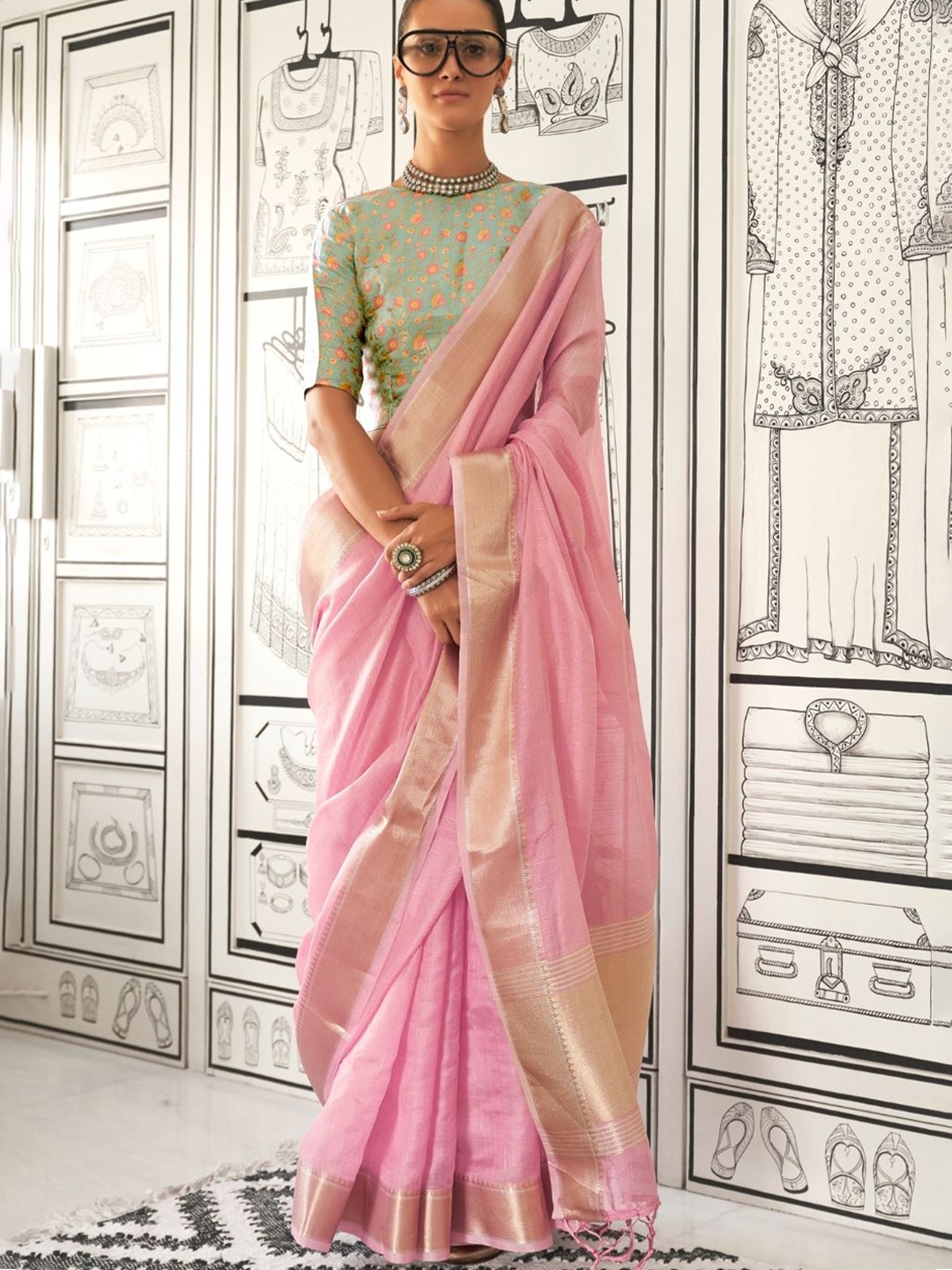

DEVATITHI Woven Design Zari Saree, Pink
