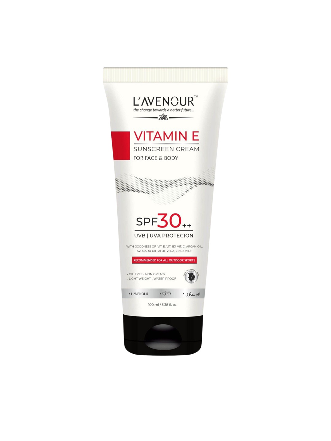 

L'AVENOUR Vitamin E SPF 30++ Sunscreen Cream For Face & Body - 100ml, White