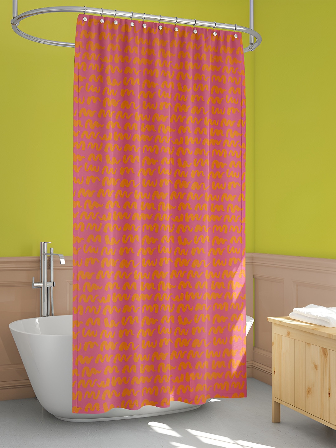 

ArtzFolio Pink & Orange Colored Printed Waterproof Shower Curtain