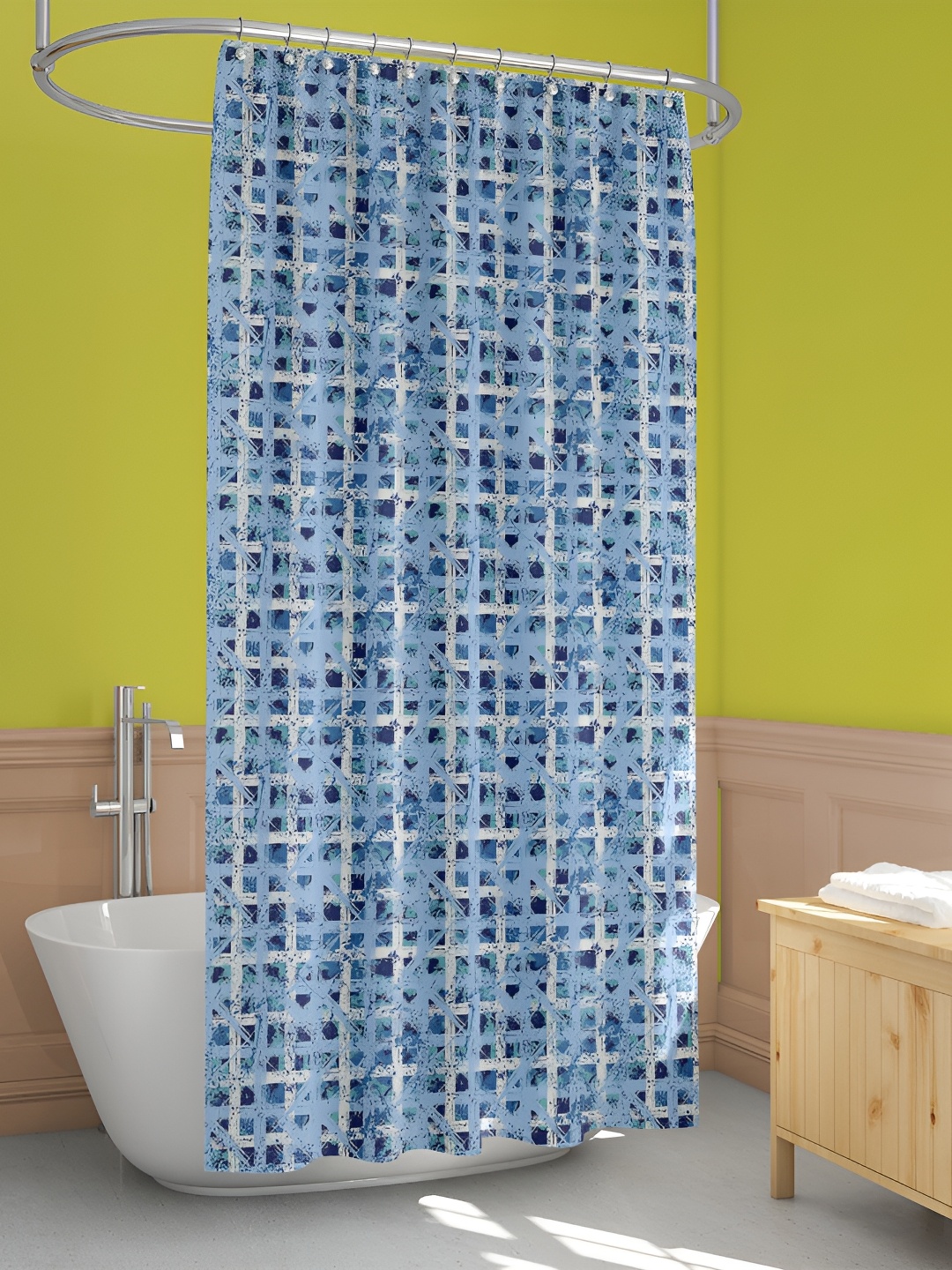 

ArtzFolio White & Blue Geometric Printed Waterproof Shower Curtain