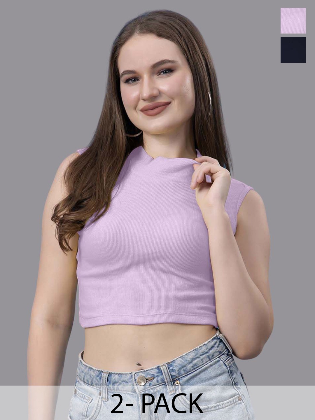 

Friskers Women Pack of 2 Cotton Crop Top, Purple