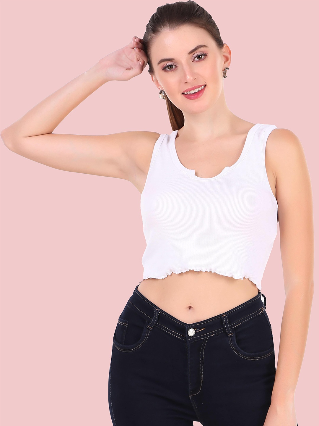 

Swaranjali Women Cotton Tank Crop Top, White