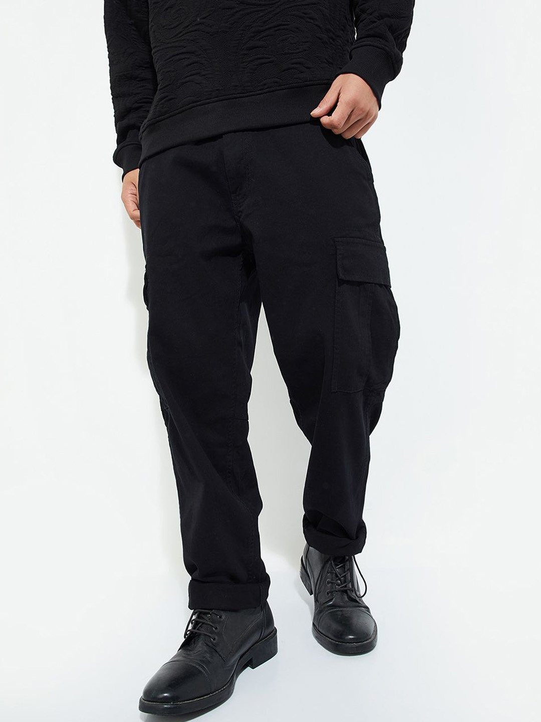 

Max Urb_N Men Solid Cargo Trousers, Black