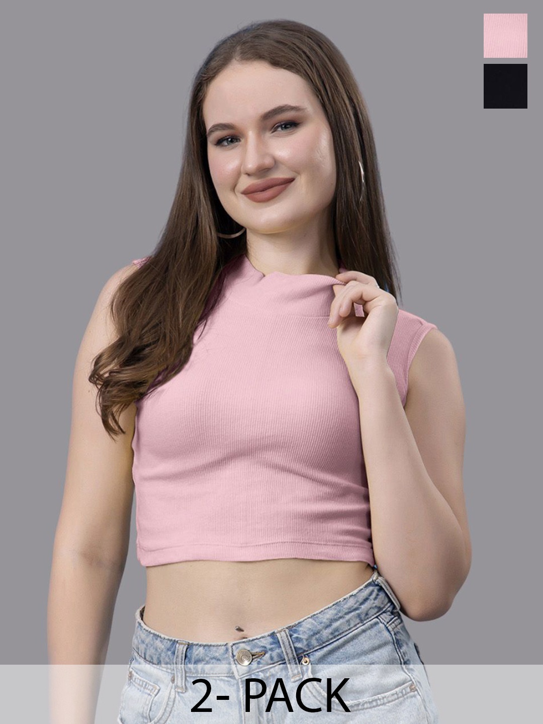 

Friskers Pack Of 2 Cotton Crop Top, Black