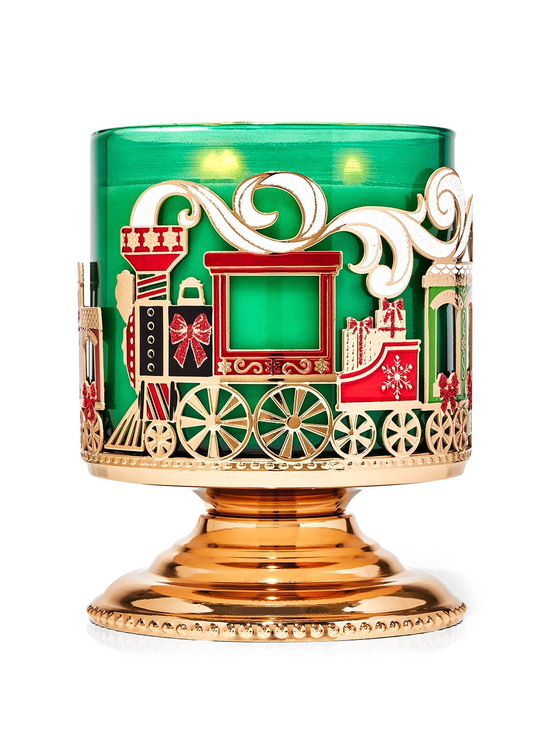 

Bath & Body Works Holiday Train Sleeve 3-Wick Candle Holder, Gold