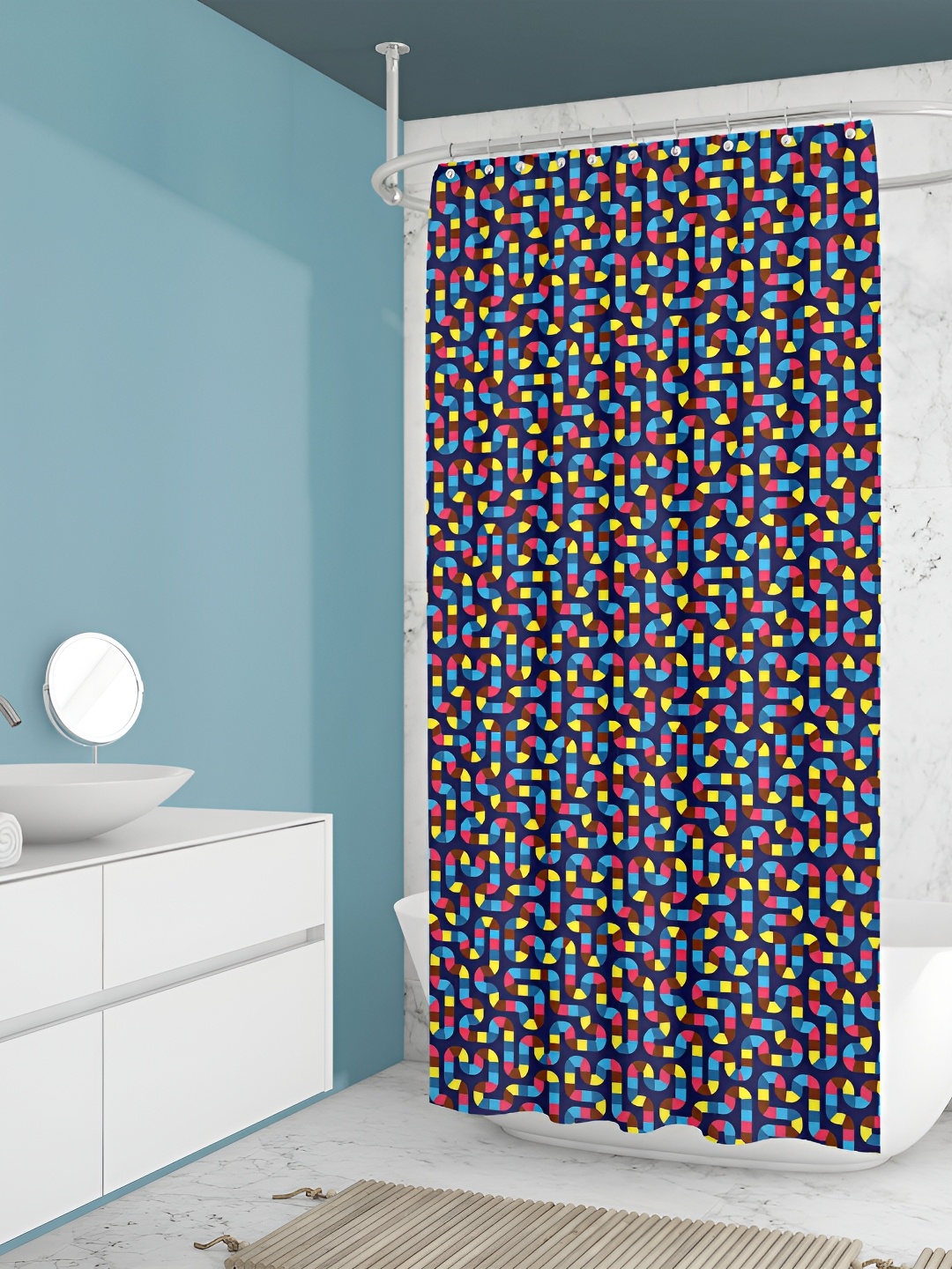 

ArtzFolio Blue & Yellow Printed Waterproof Shower Curtain