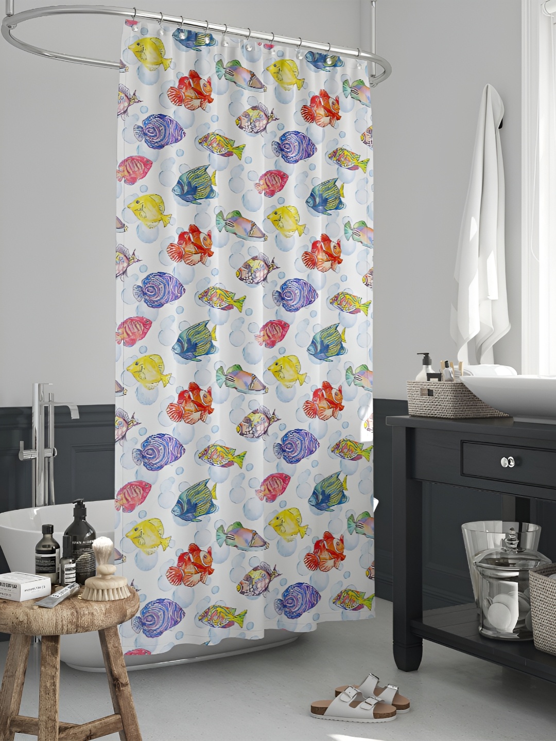 

ArtzFolio White & Blue Printed Waterproof Shower Curtain