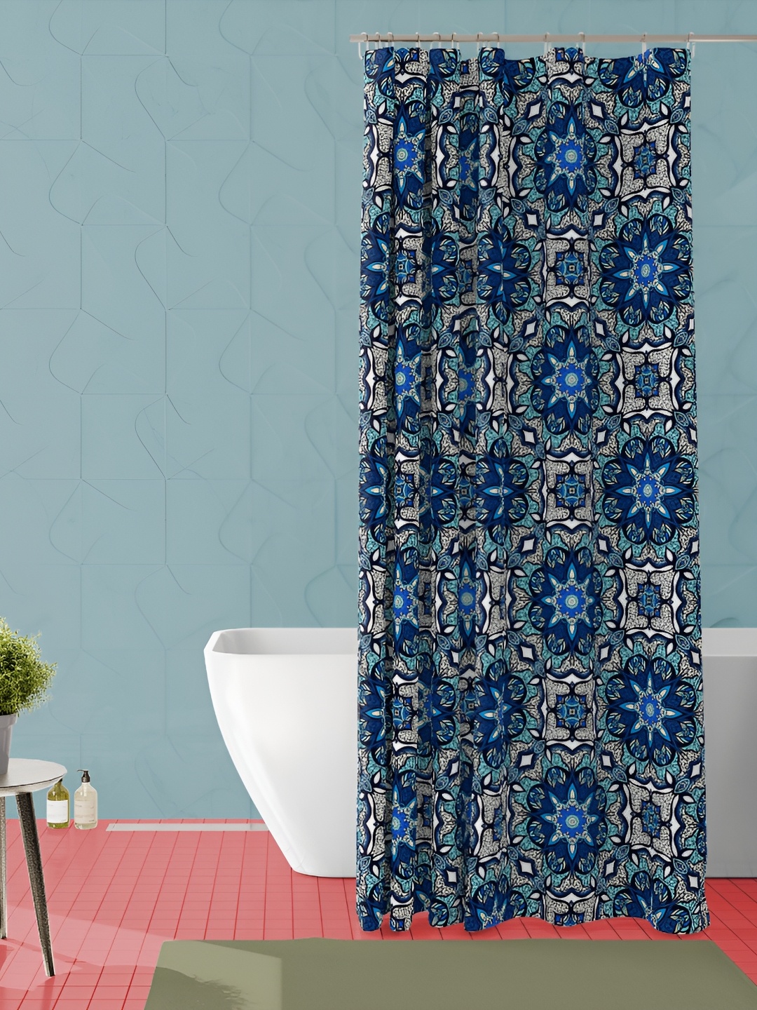 

ArtzFolio Blue & Grey Floral Printed Waterproof Shower Curtain
