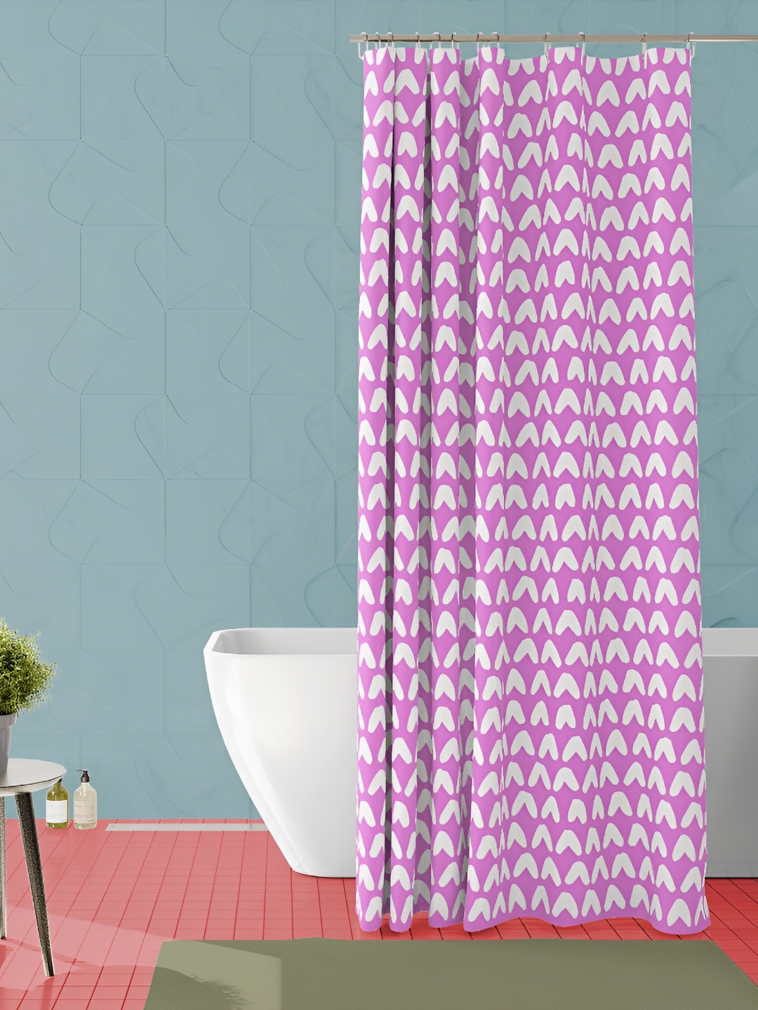 

ArtzFolio Pink & White Printed Waterproof Shower Curtain