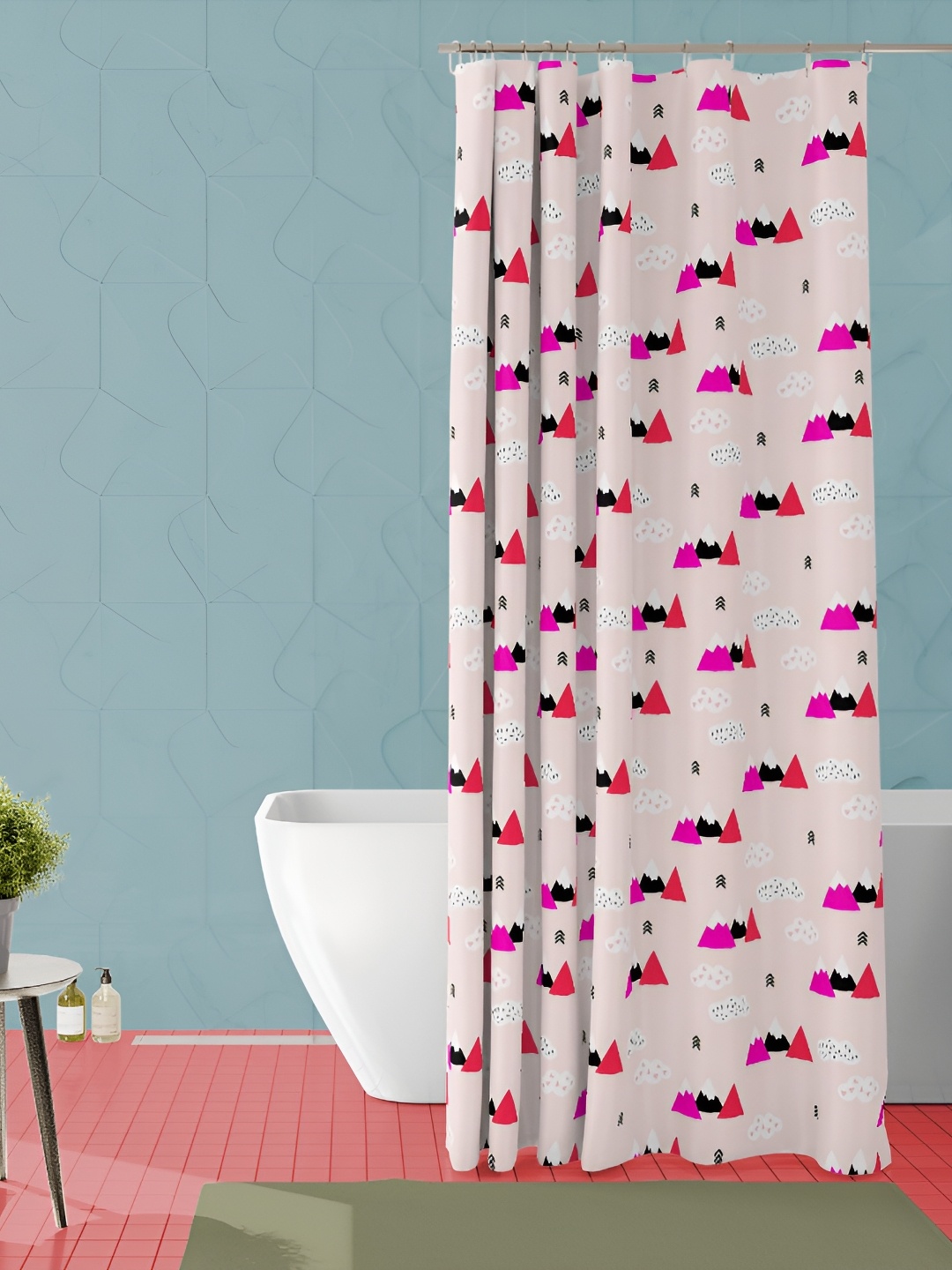 

ArtzFolio Beige and Pink Geometric Printed Waterproof Shower Curtain