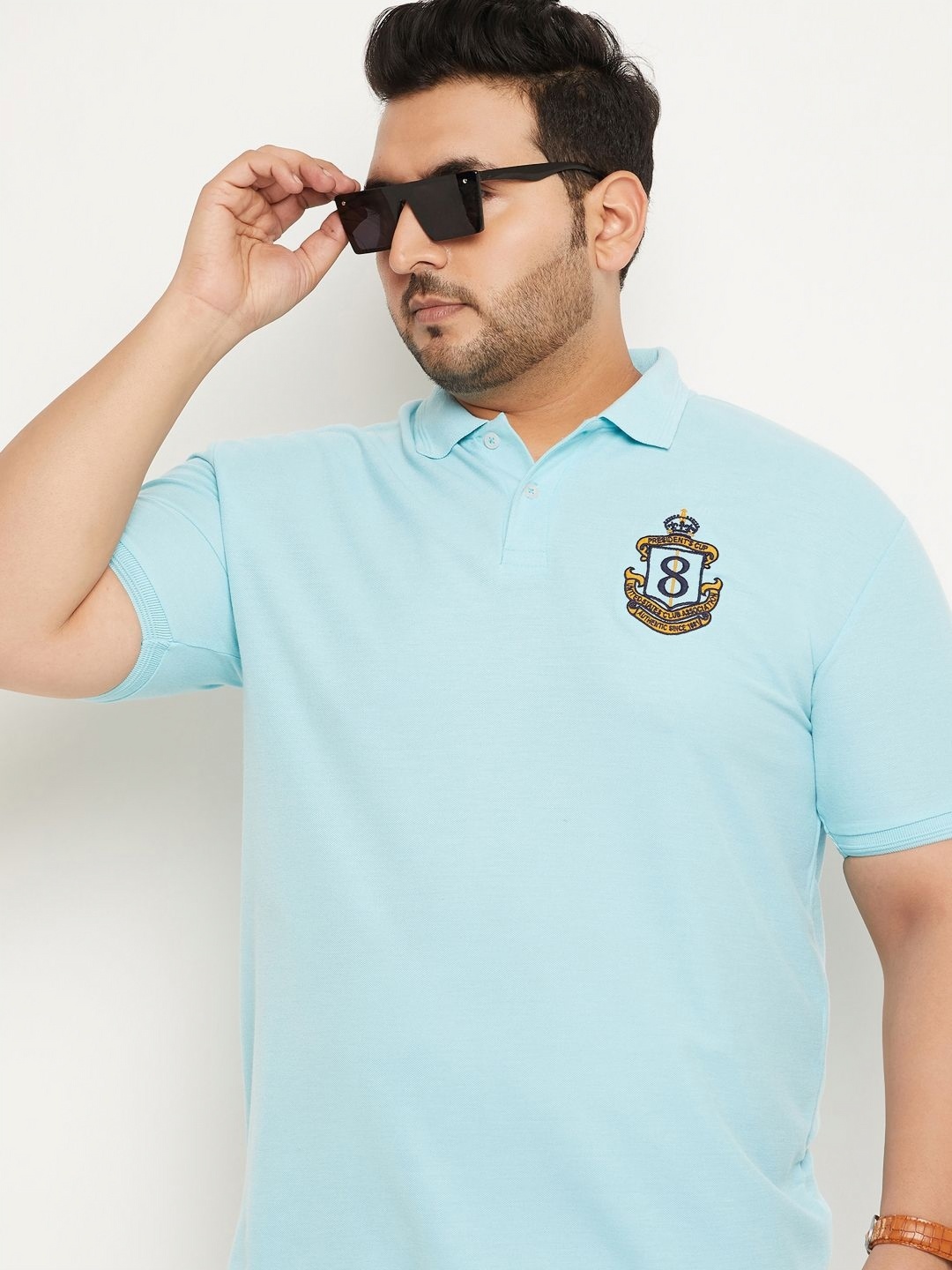 

GET GOLF Men Plus Size Solid Polo Collar Cotton T-shirt, Turquoise blue