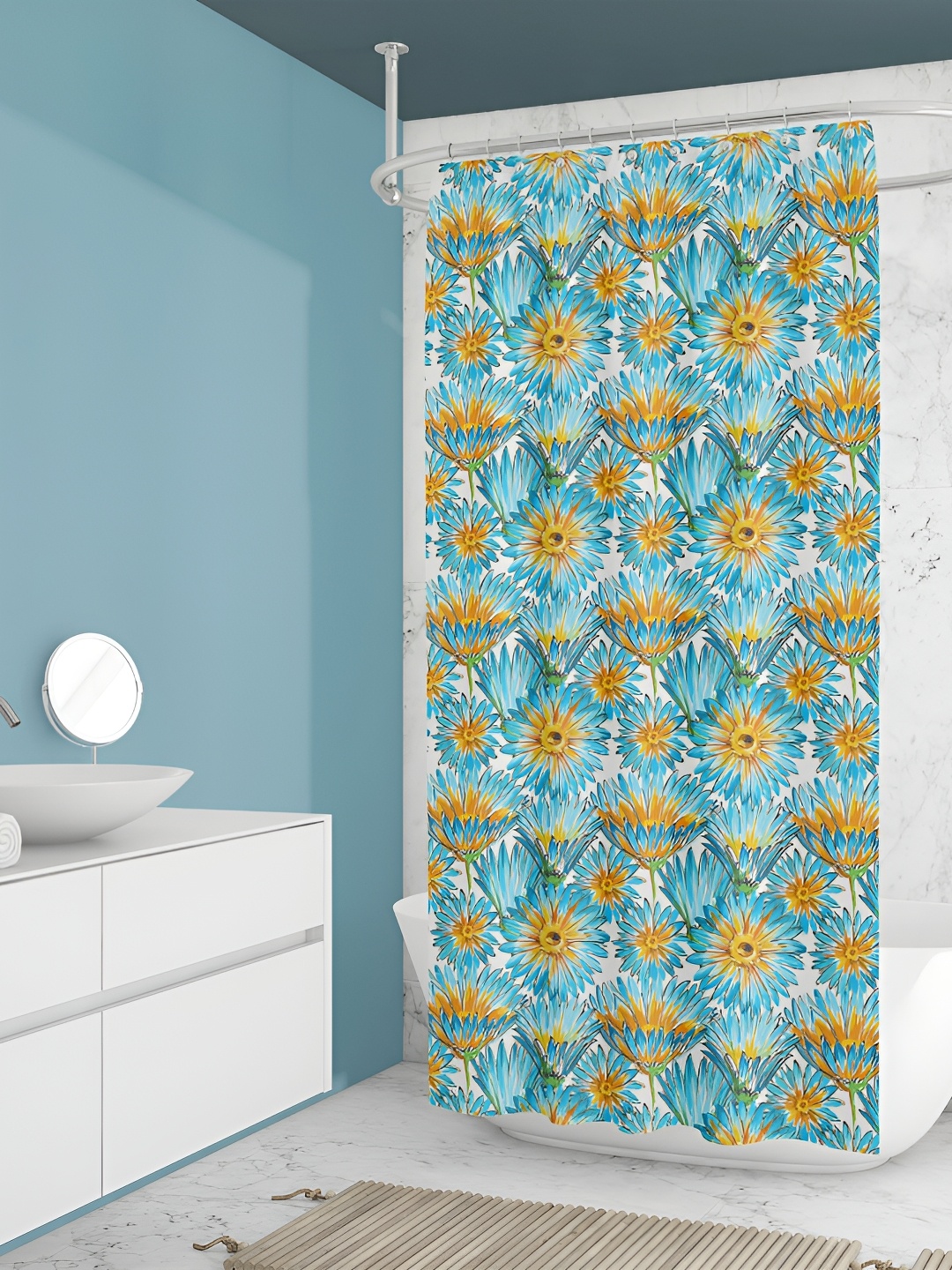 

ArtzFolio Blue & White Printed Waterproof Shower Curtains