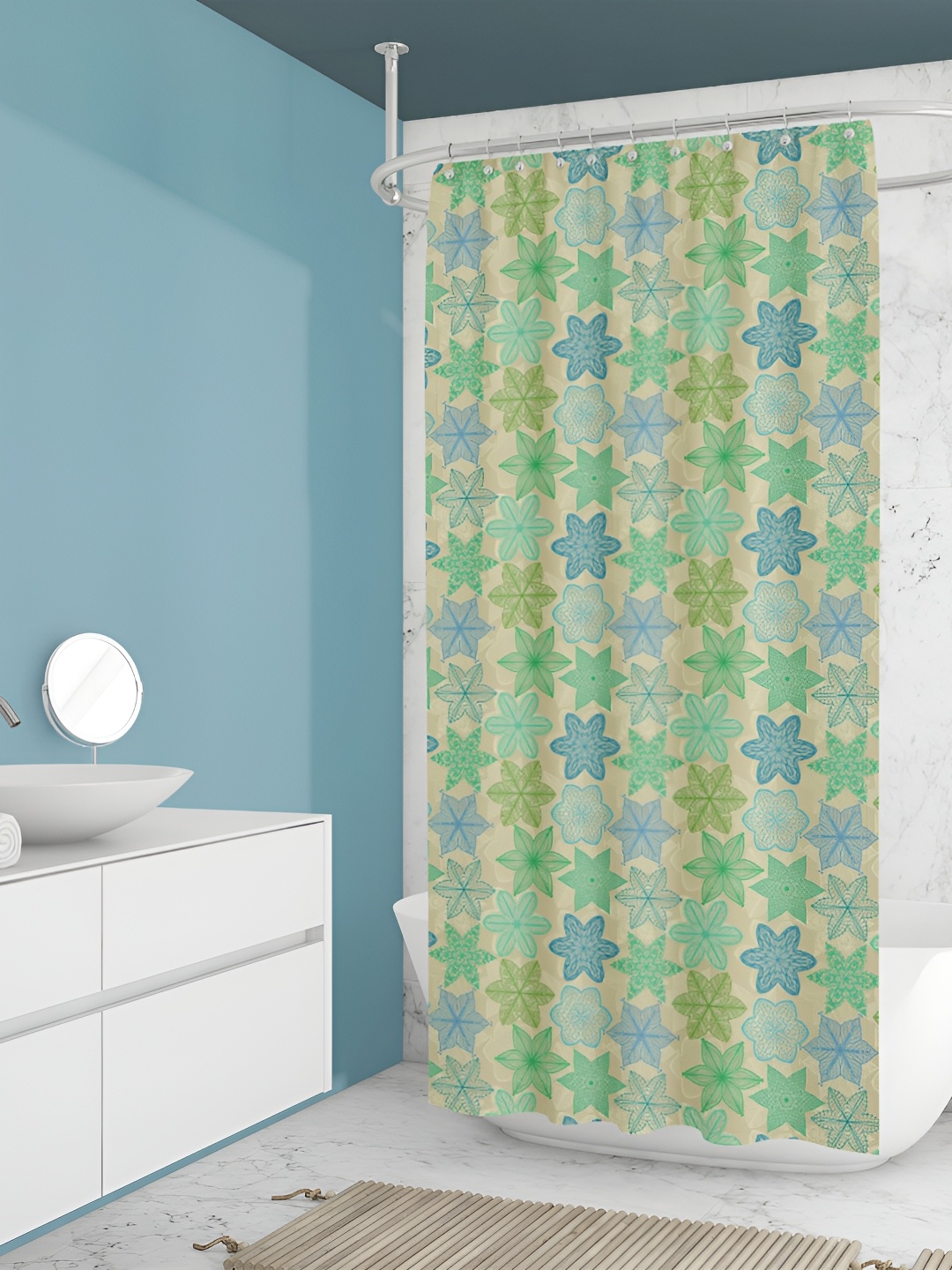 

ArtzFolio Green & Blue Geometric Printed Waterproof Shower Curtain