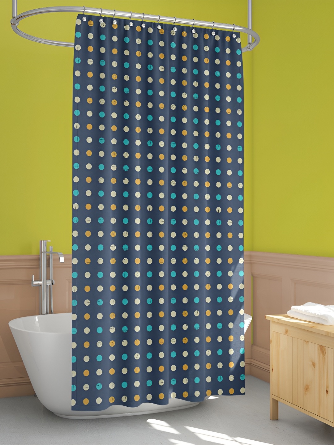 

ArtzFolio Navy Blue & Yellow Printed Waterproof Shower Curtain