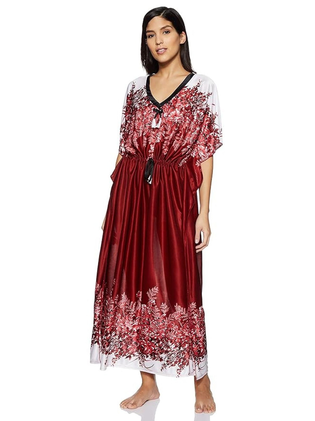 

Noty Women Printed Maxi Nightdress, Maroon