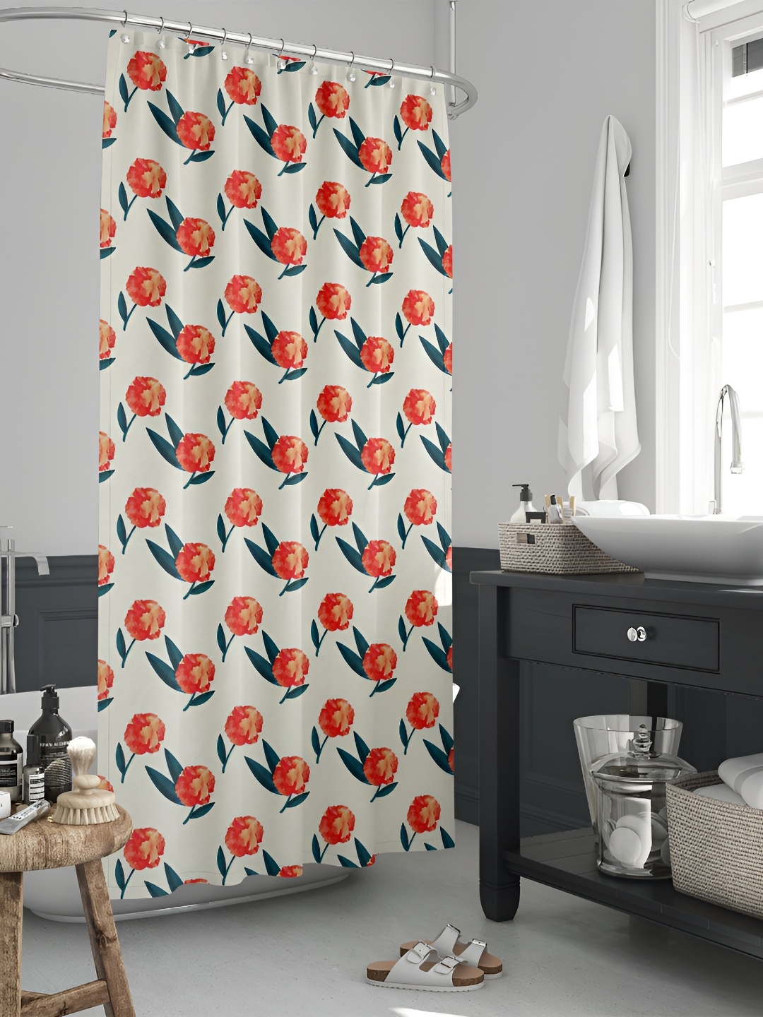 

ArtzFolio White & Red Printed Waterproof Shower Curtain