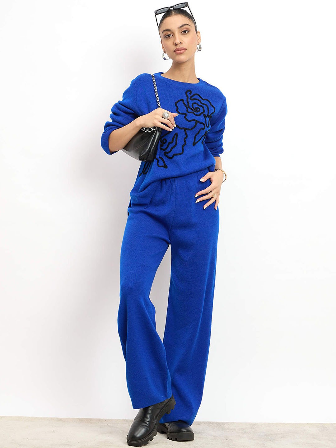

SALT ATTIRE Liana Embroidered Sweater With Trouser, Blue