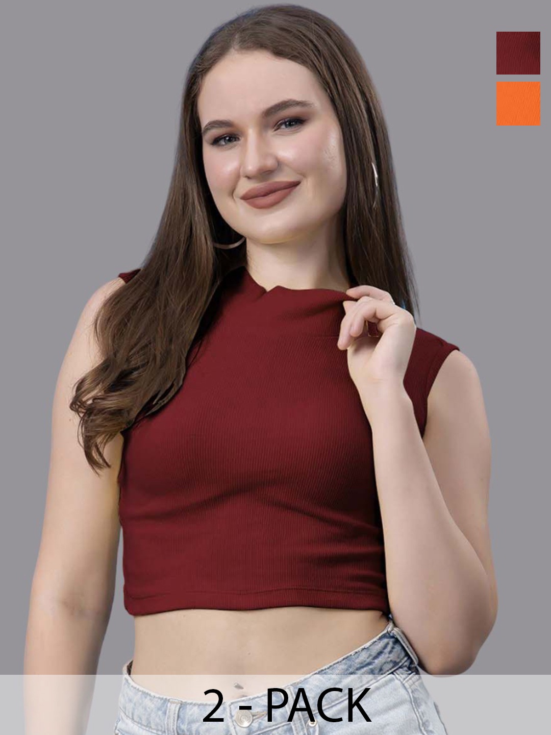 

Friskers Pack Of 2 Cotton Crop Top, Orange