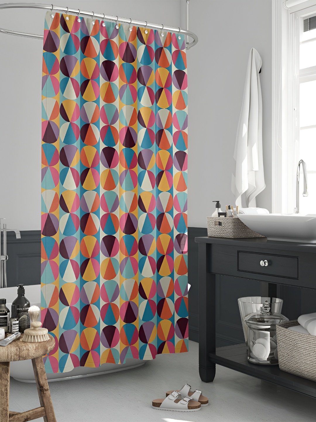 

ArtzFolio Blue & Pink Geometric Printed Waterproof Shower Curtain