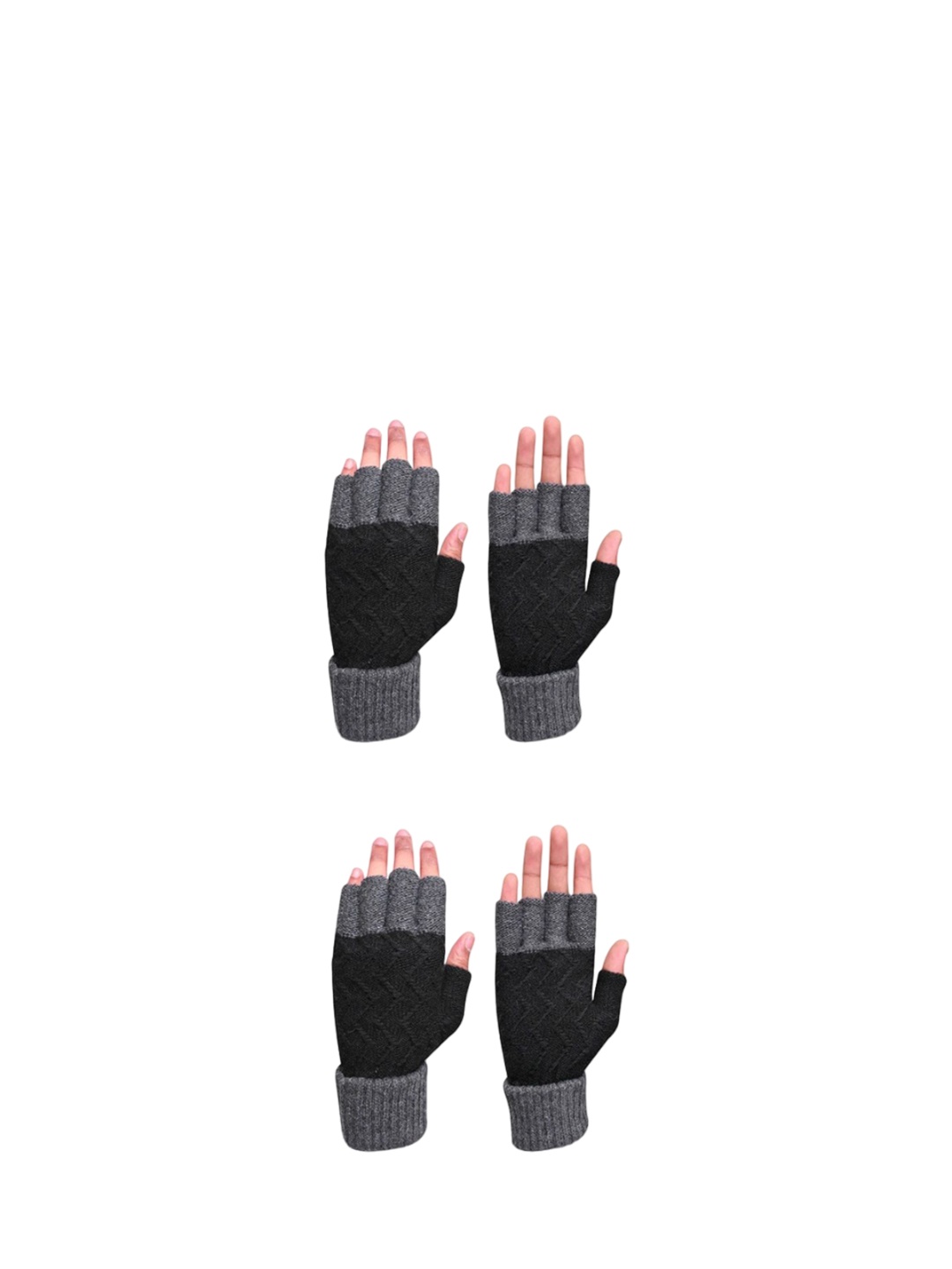 

LOOM LEGACY Men Pack of 2 Patterned Fingerless Gloves, Black