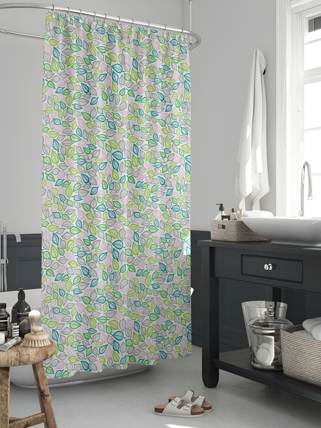 

ArtzFolio White & Green Printed Waterproof Shower Curtain